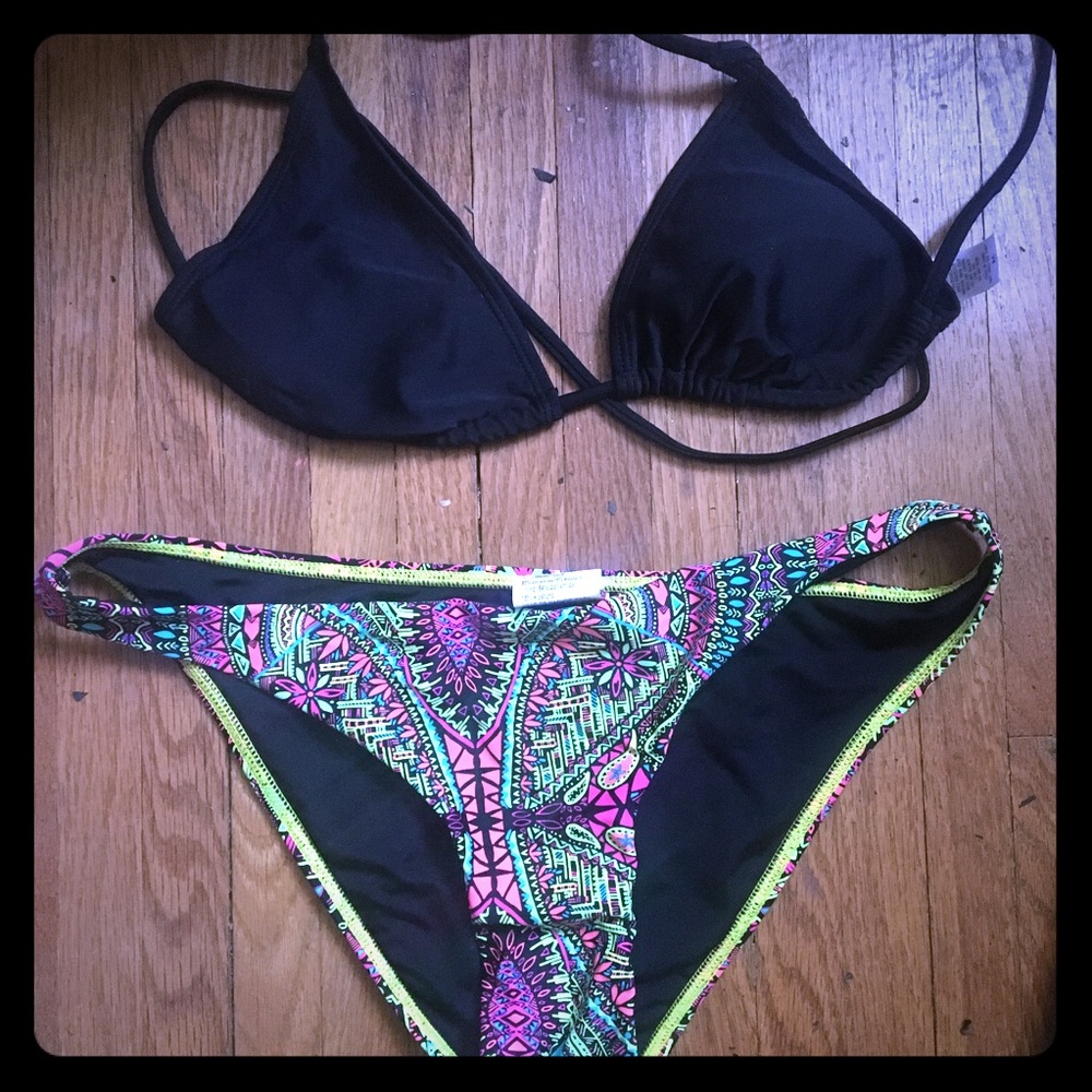 Two Piece Bikini, cute design, solid black top